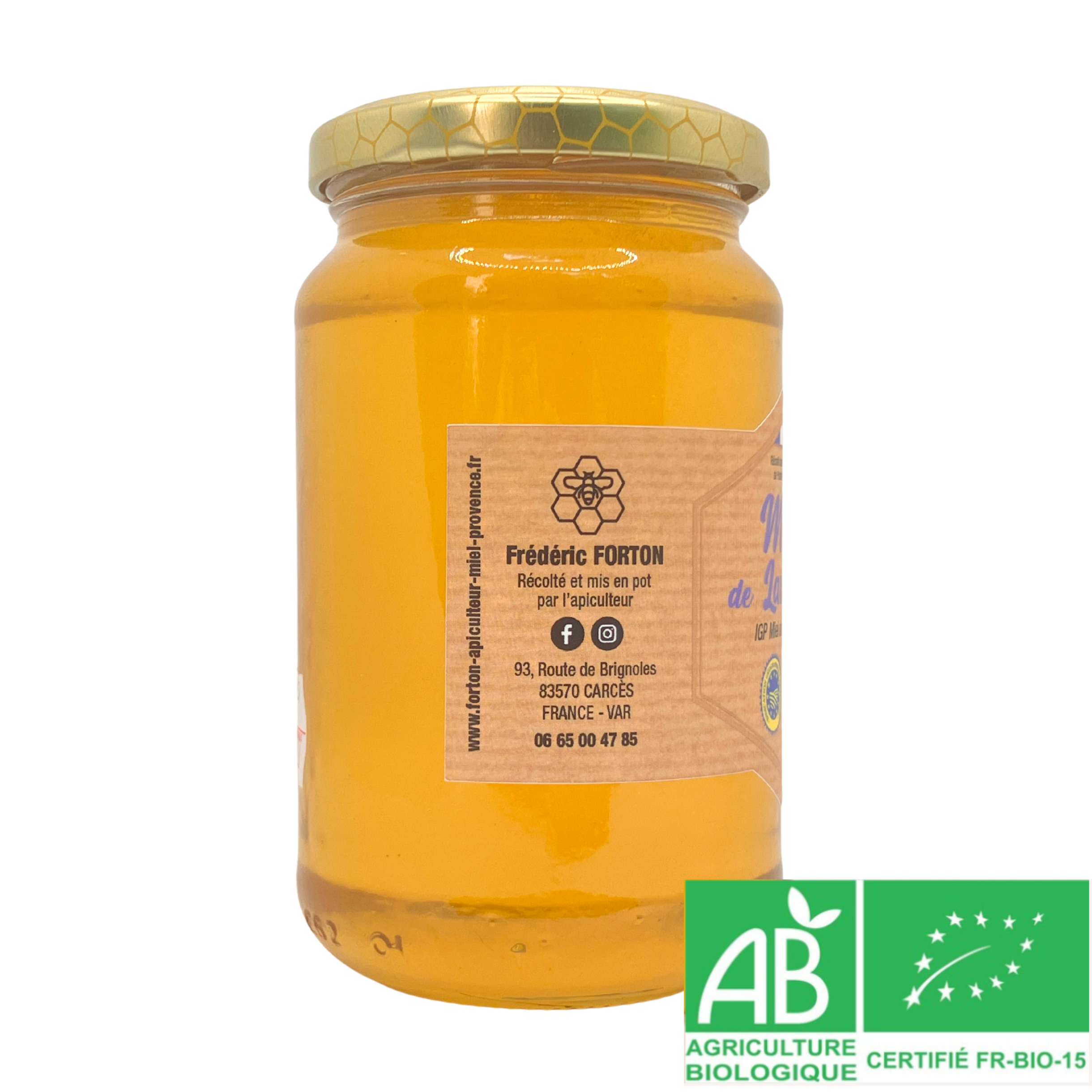 miel lavande 500G provence bio Pot de miel de lavande BIO IGP Provence vu de gauche